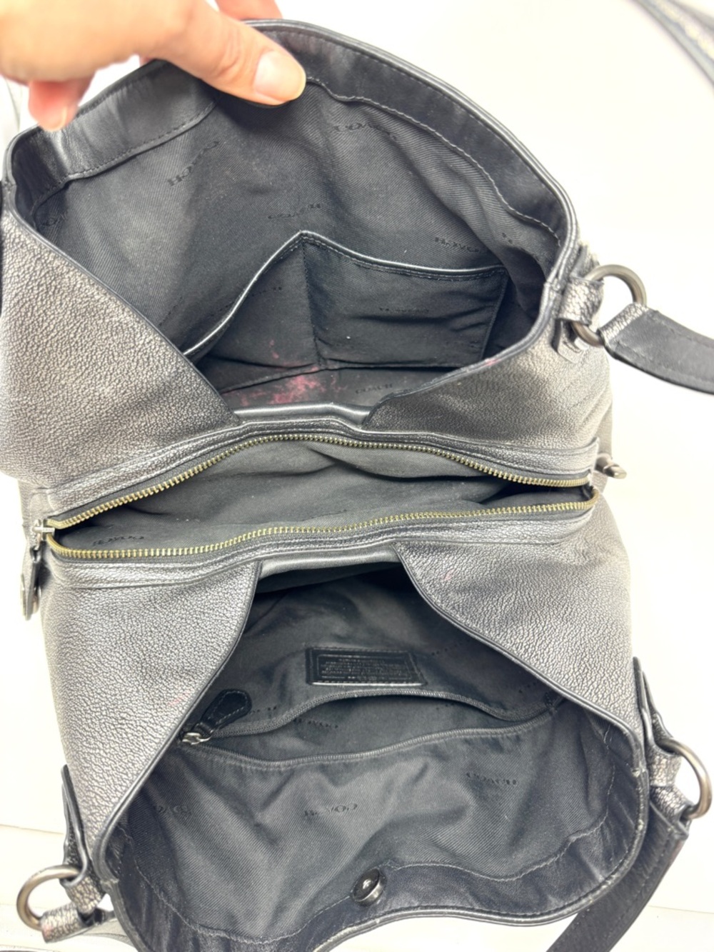 Coach Edie Metallic Gunmetal Pebbled Leather Shoulder Bag Tote - Picture 12 of 16